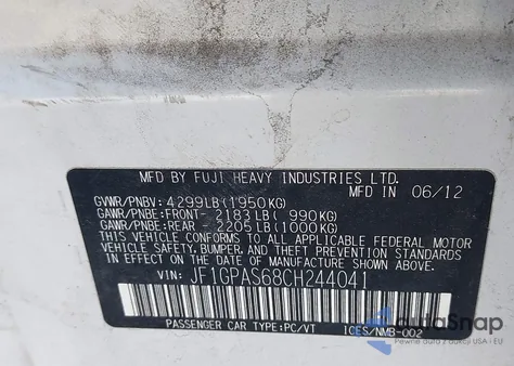 2012 Subaru Impreza 2.0I Sport Limited из США, поврежденный, VIN JF1GPAS68CH244041